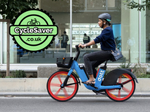 CycleSaver logo and Dott e-bike rider